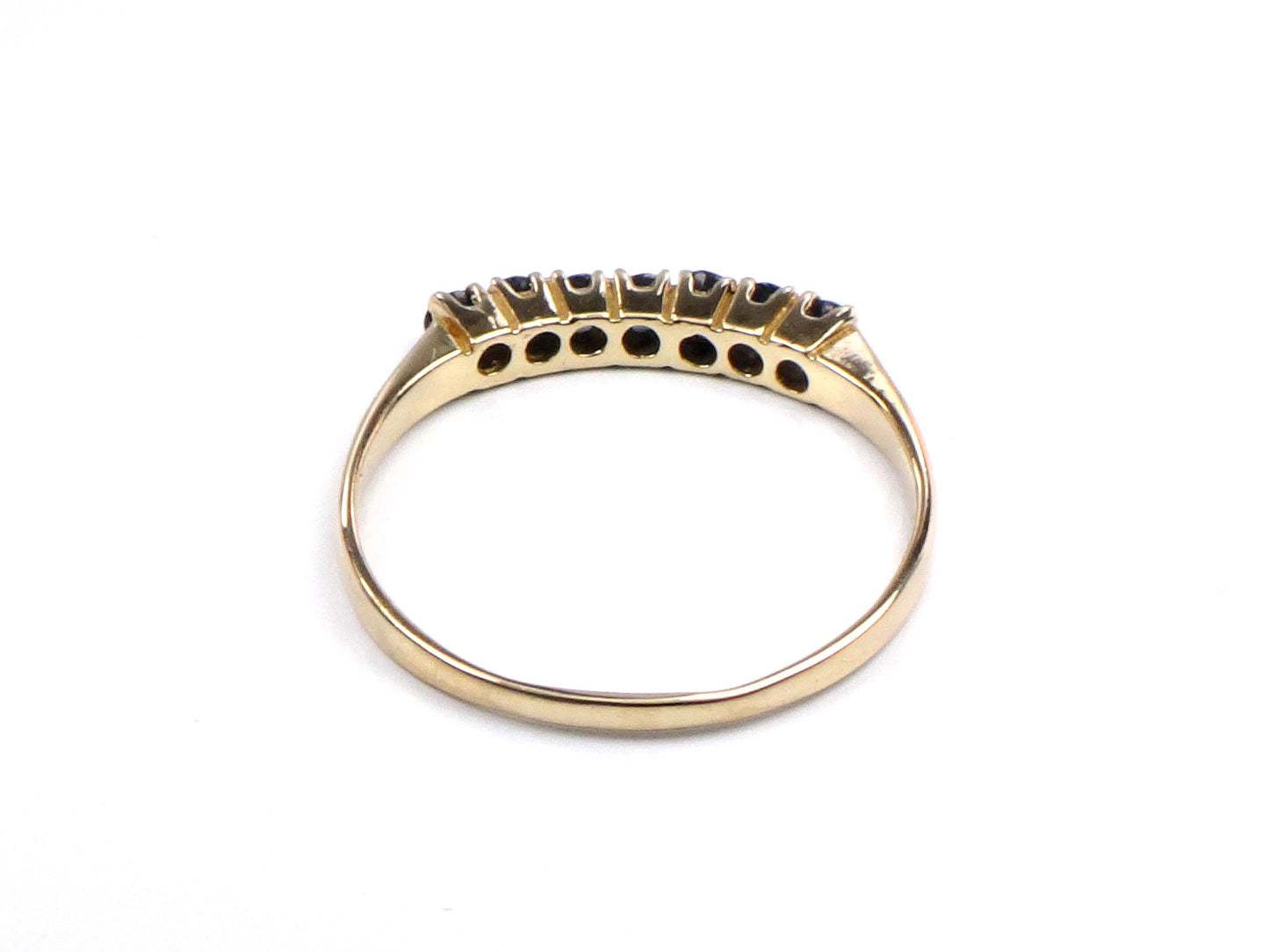14k Sapphire Wedding Band - Vintage Yellow Gold Genuine Blue Gemstone Ring - Stacking - Size 8.5