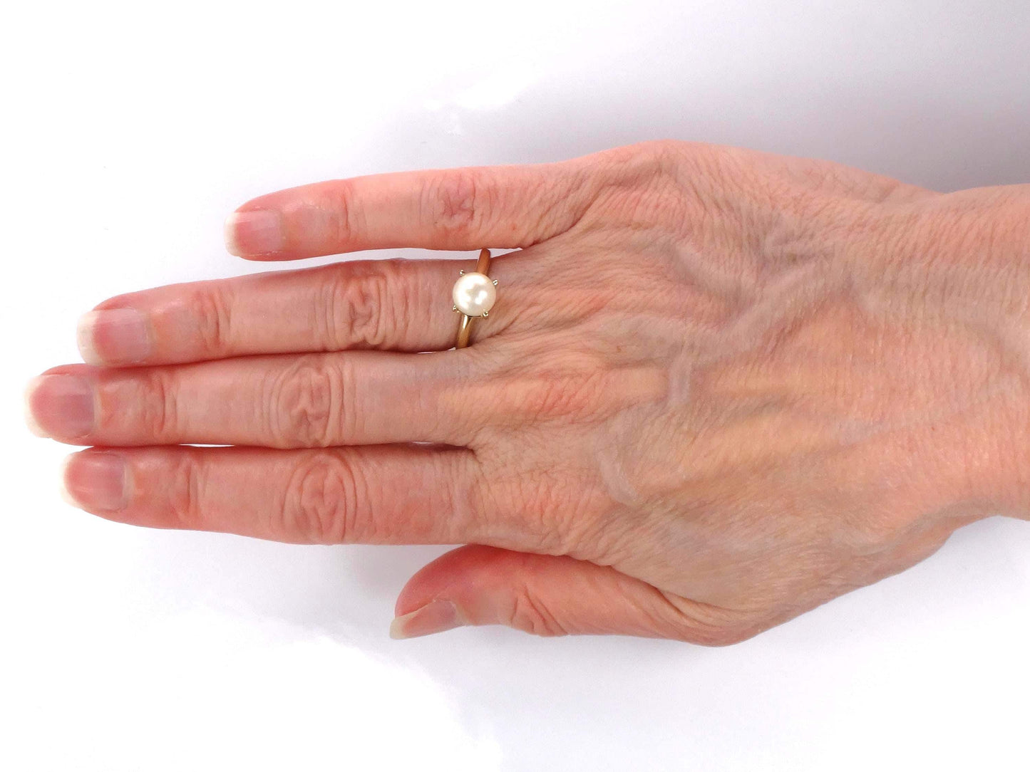 14k Pearl Ring - Vintage Yellow Gold 8 MM White Cultured Pearl Ring - June Birthstone - Size 5.75 - Circa 1960's