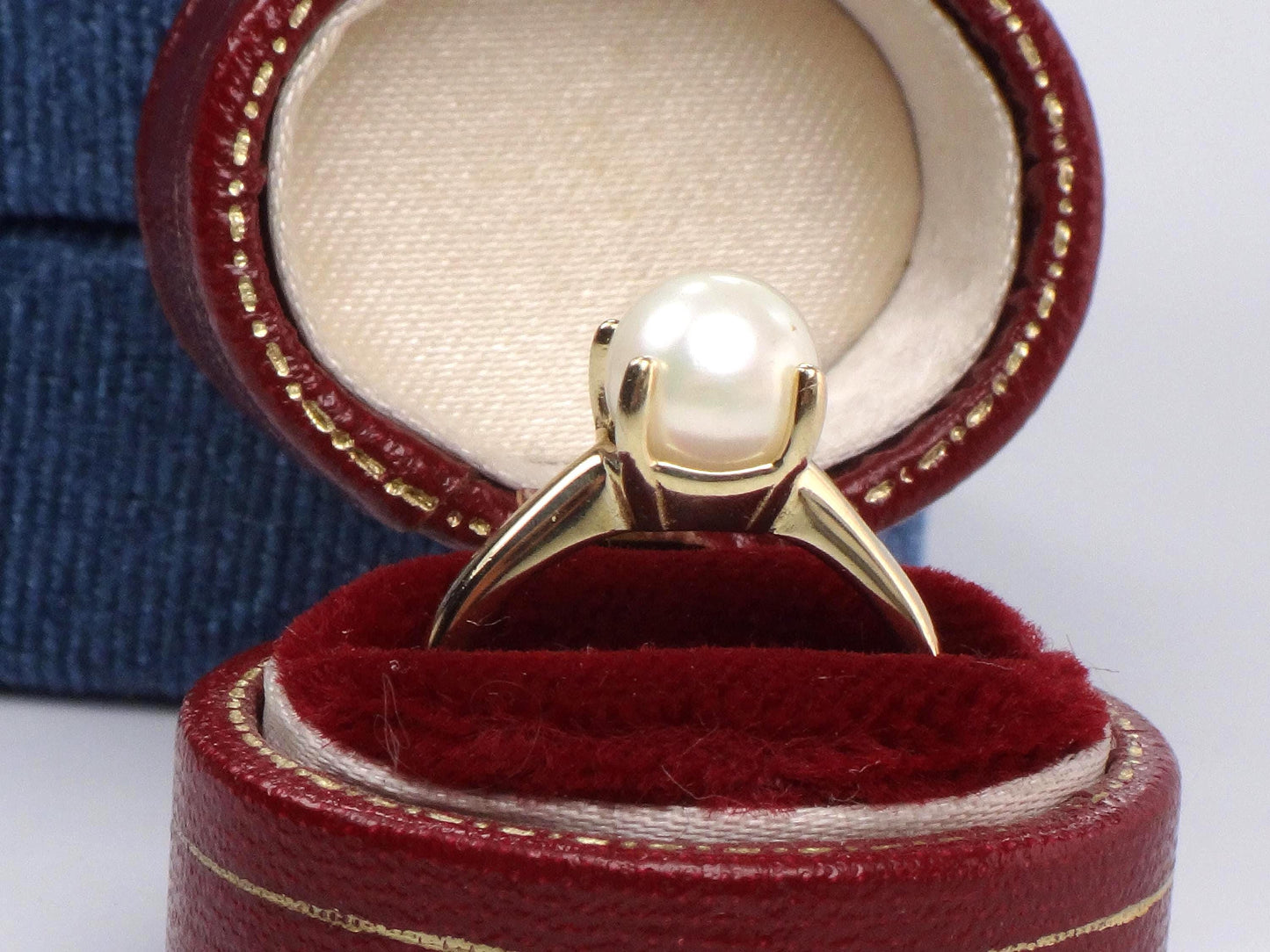 14k Pearl Ring - Vintage Yellow Gold 8 MM White Cultured Pearl Ring - June Birthstone - Size 5.75 - Circa 1960's