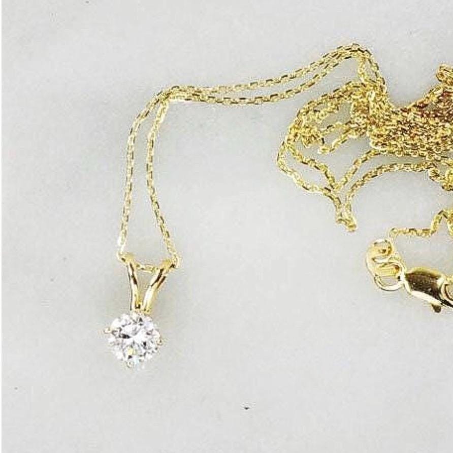 Diamond Necklace - Vintage 14k Yellow Gold Natural Round Gemstone Pendant - Approx. .55 Carats 18" - Fine Jewelry