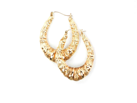 Vintage Large 10k Yellow Gold Oval Hoop Earrings