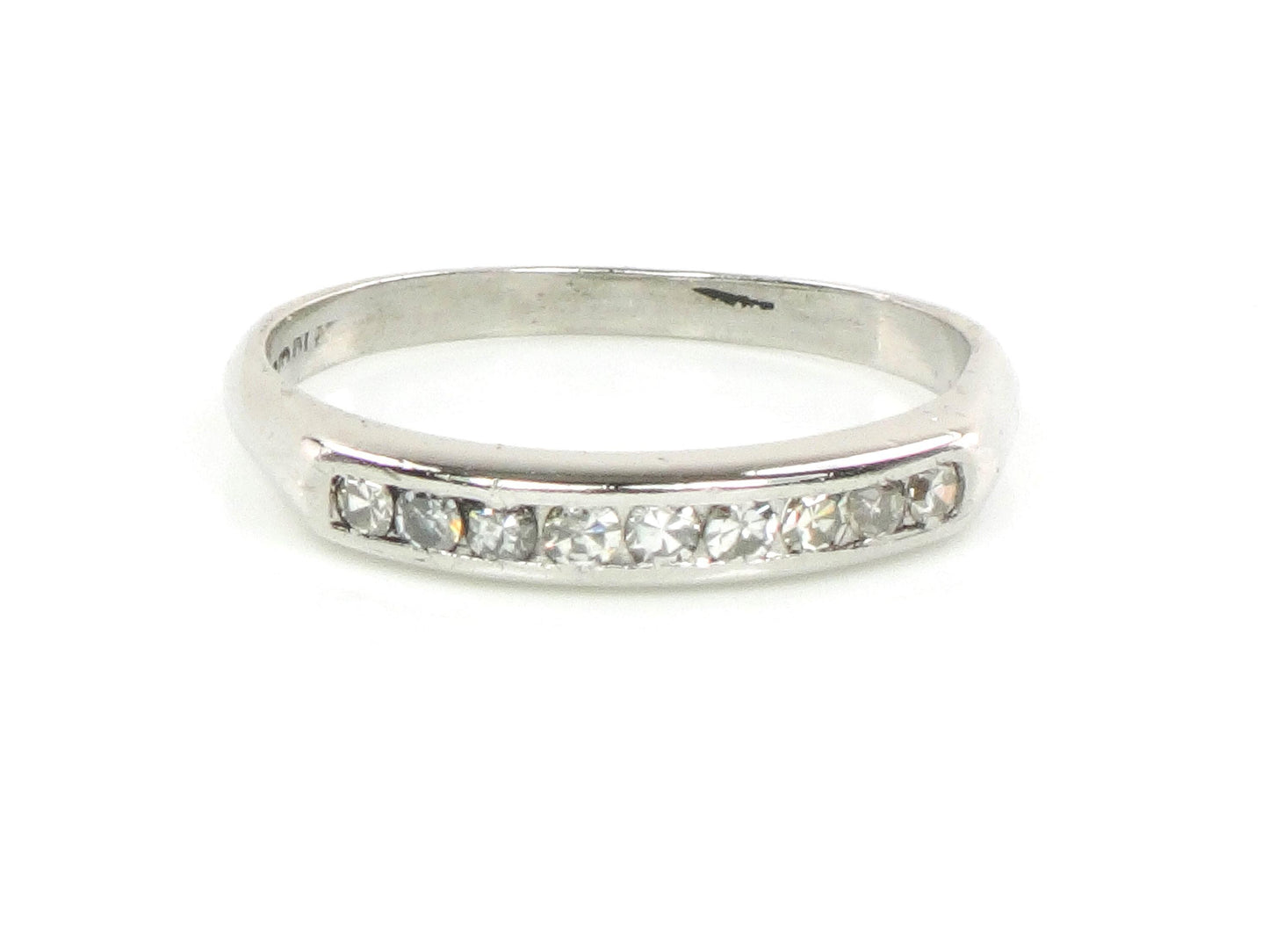 Vintage Platinum Diamond Wedding Band - Diamond Stacking Ring - Size 7.75 - Circa 1940's