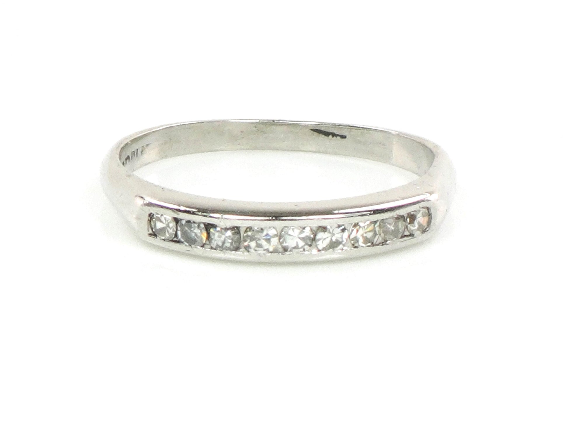Vintage Platinum Diamond Wedding Band - Diamond Stacking Ring - Size 7.75 - Circa 1940's