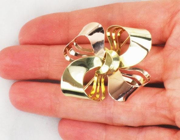 Vintage 14k Yellow & Rose Gold Bow Brooch - Retro 1950s Pin