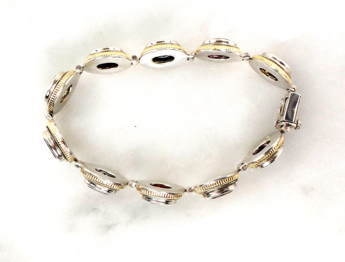 Vintage Multi-Stone Bracelet: 14k Gold & Sterling Silver - Citrine, Amethyst, Topaz, Garnet