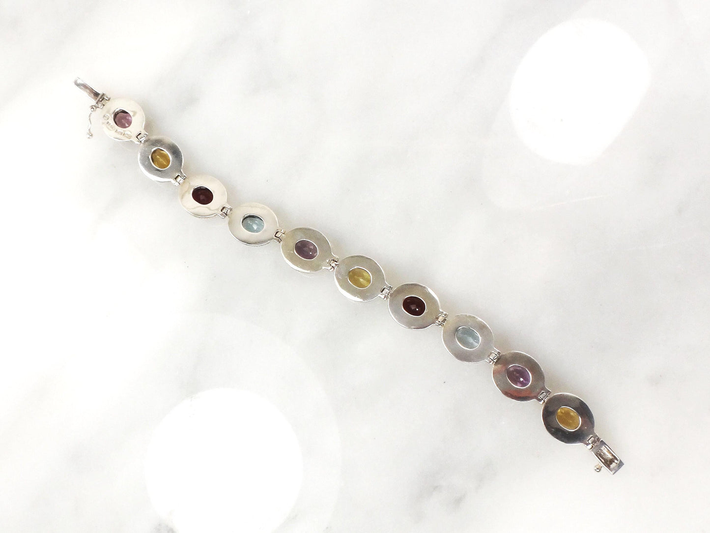 Vintage Multi-Stone Bracelet: 14k Gold & Sterling Silver - Citrine, Amethyst, Topaz, Garnet