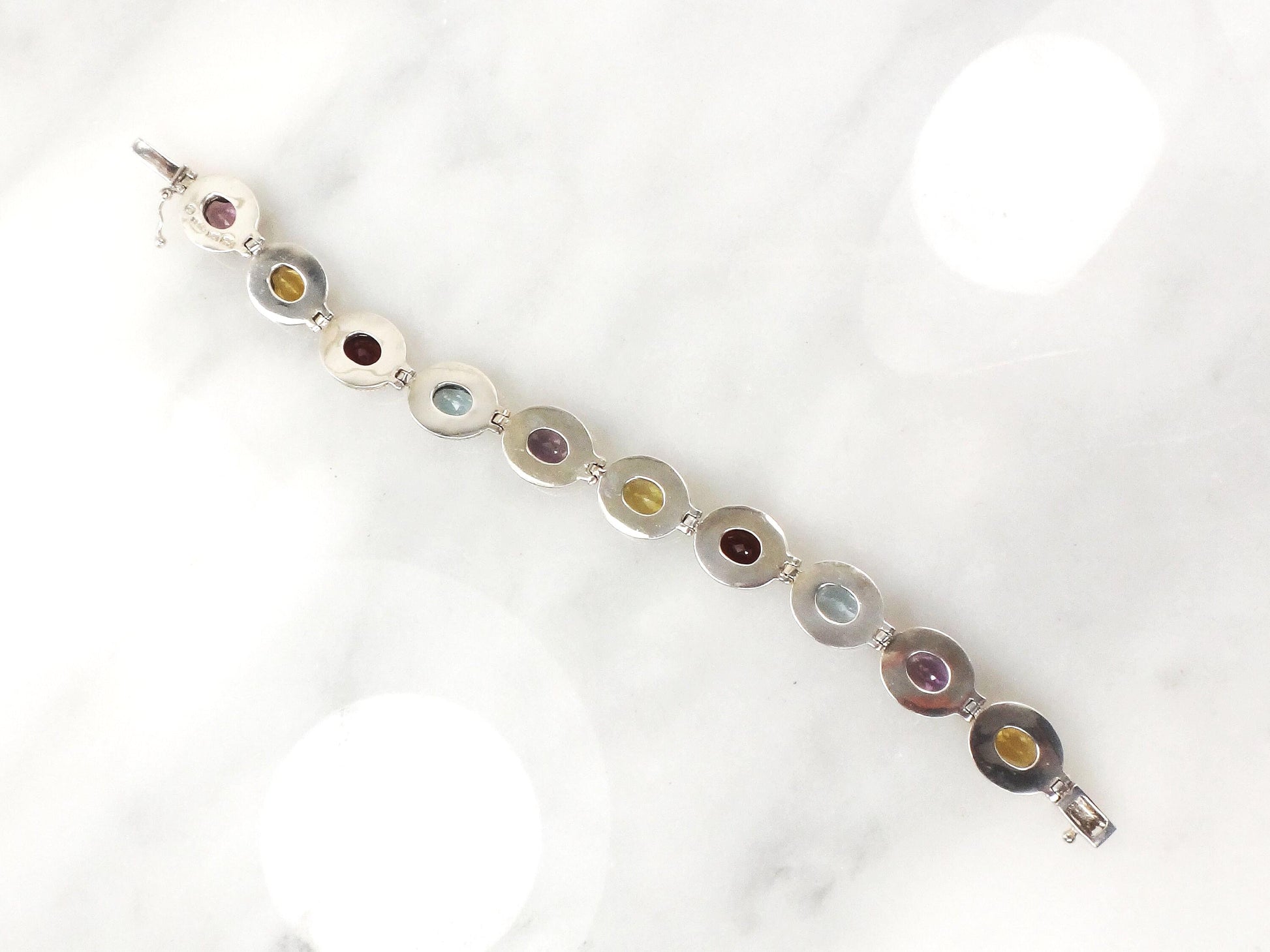 Vintage Multi-Stone Bracelet: 14k Gold & Sterling Silver - Citrine, Amethyst, Topaz, Garnet