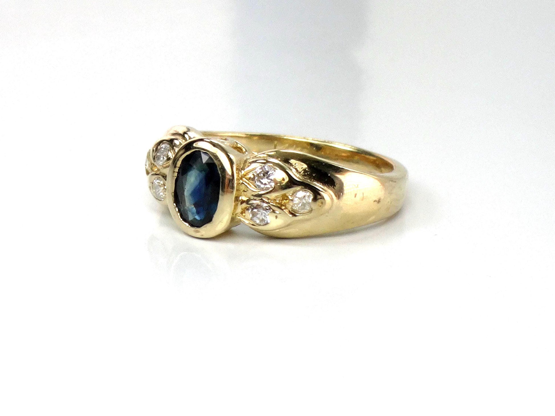 Sapphire Diamond Ring - Vintage 14k Yellow Gold September Birthstone Pinky Ring - Size 3.5