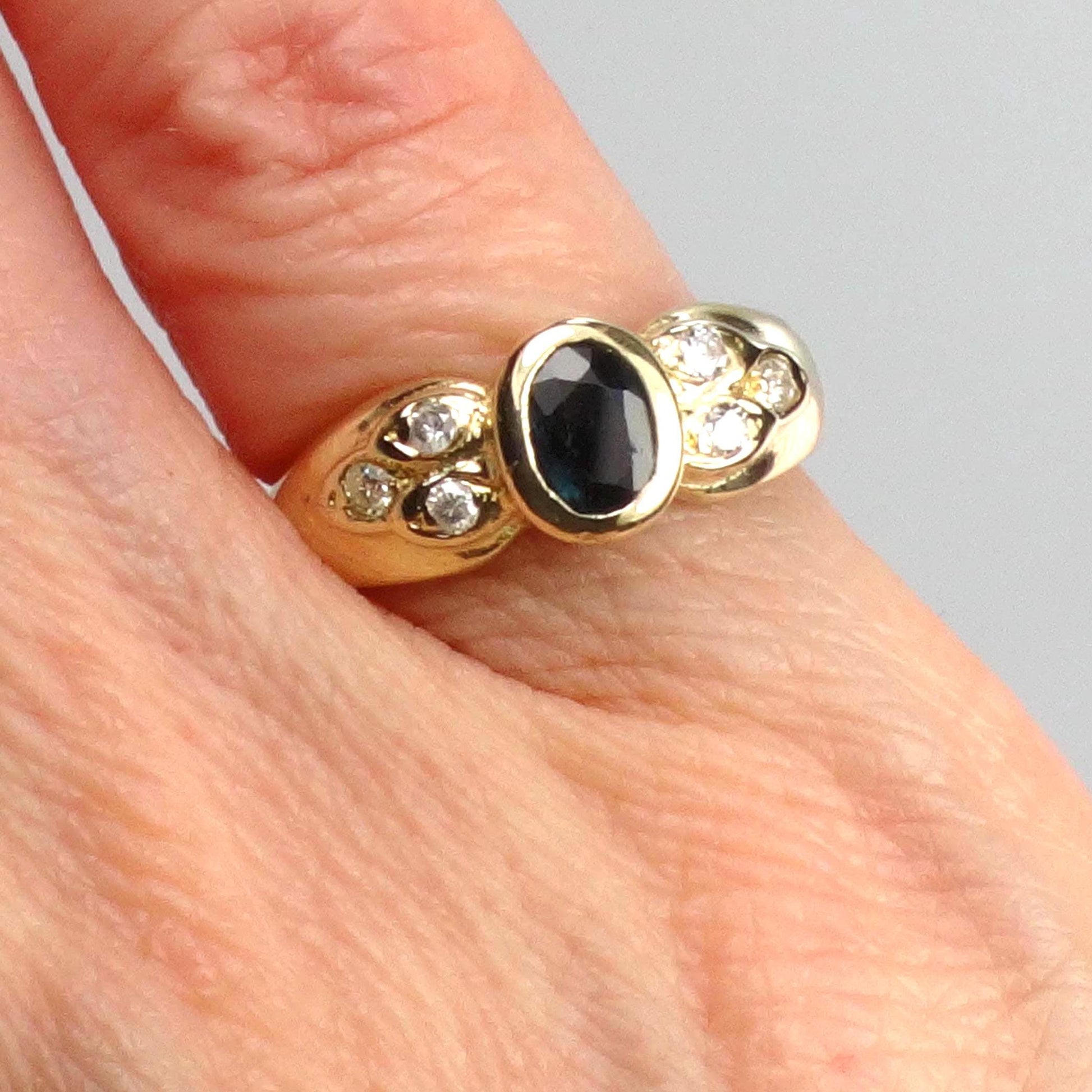 Sapphire Diamond Ring - Vintage 14k Yellow Gold September Birthstone Pinky Ring - Size 3.5