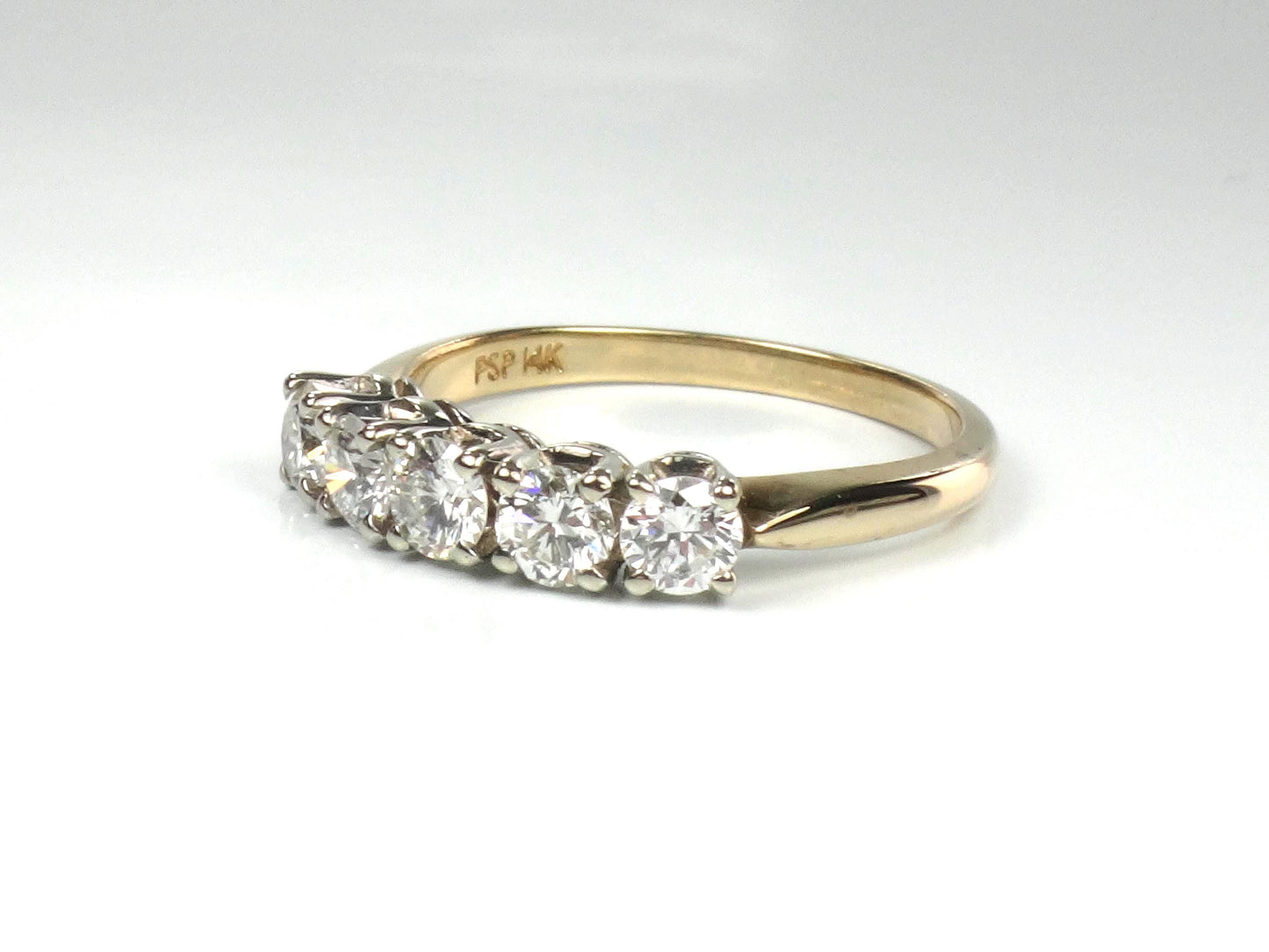 Vintage 14k Gold Diamond Wedding Band - Five Stone Ring, 1.0 CTS, Size 6.75