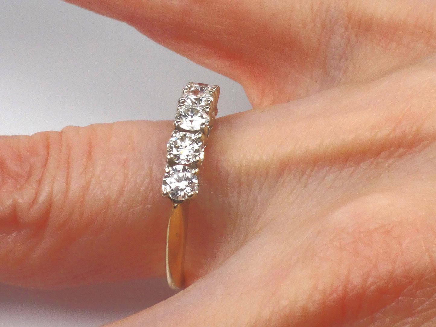 Vintage 14k Gold Diamond Wedding Band - Five Stone Ring, 1.0 CTS, Size 6.75