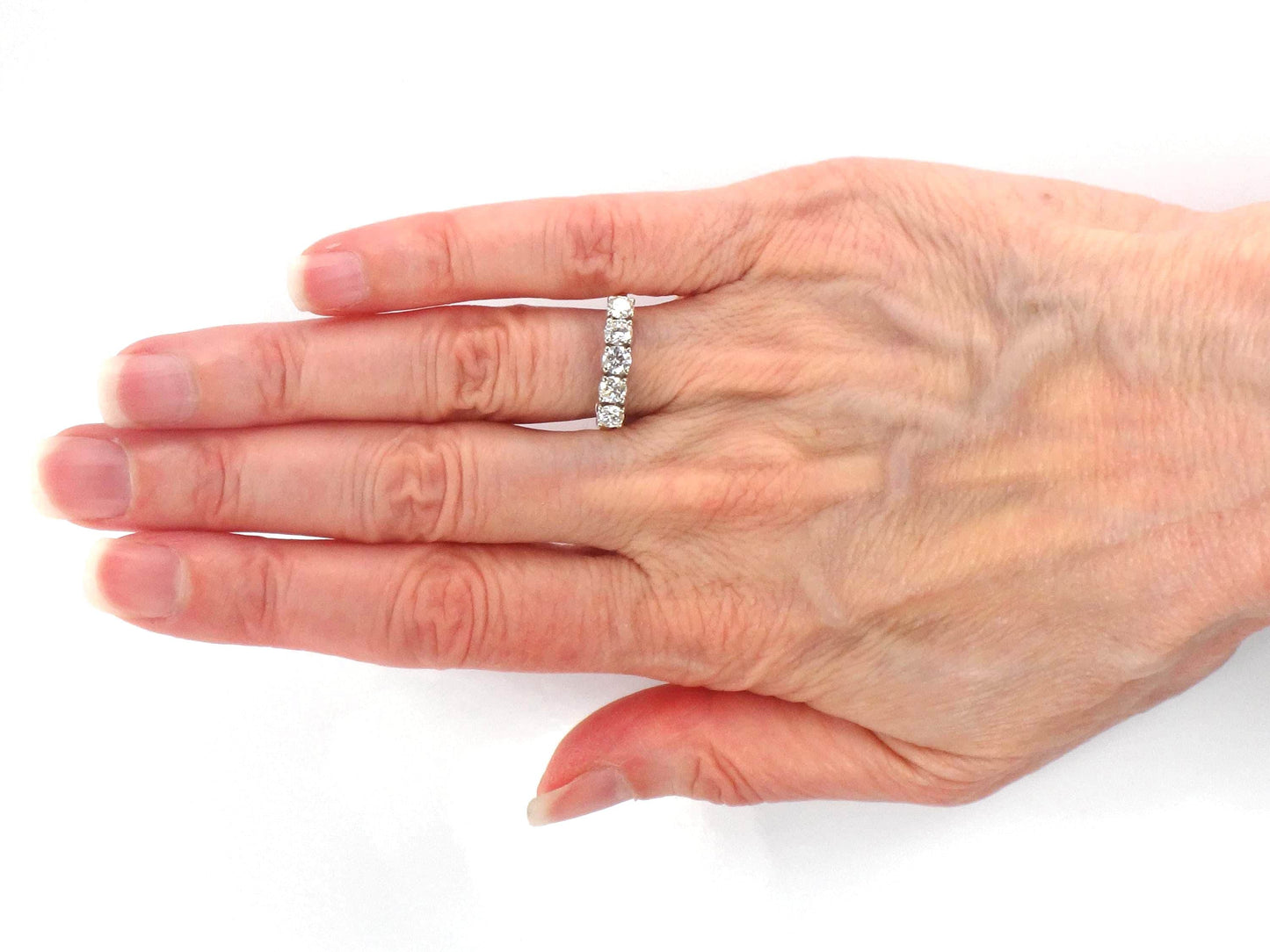 Vintage 14k Gold Diamond Wedding Ring - Five Stone Natural Wedding Band - Approx 1.0 CTS - Size 6.75