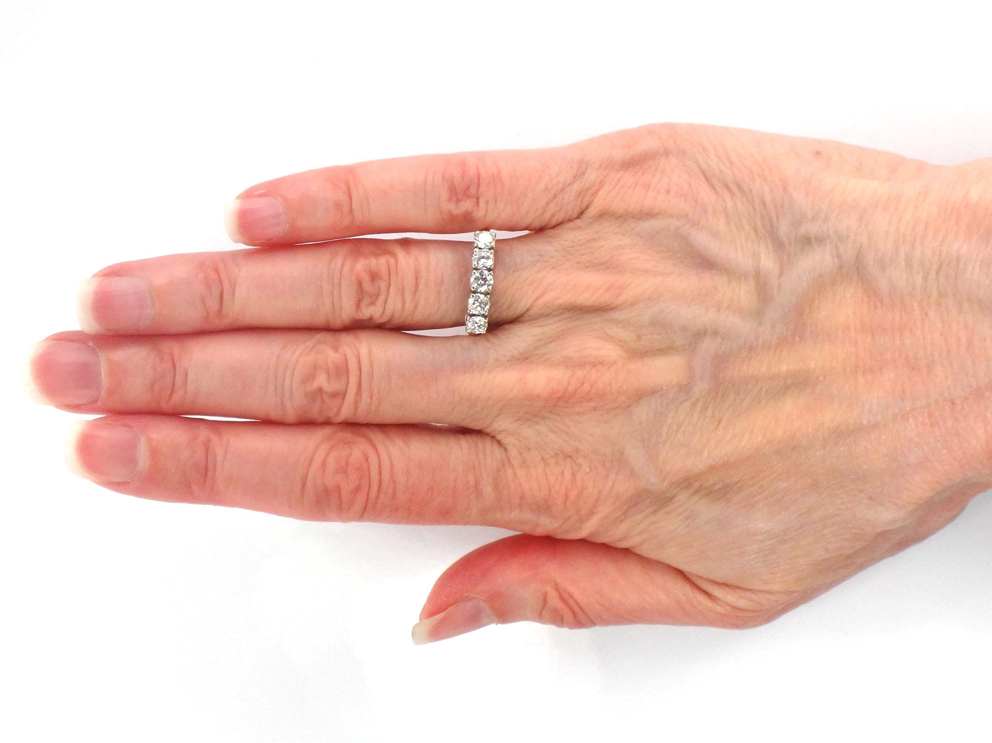 Vintage 14k Gold Diamond Wedding Band - Five Stone Ring, 1.0 CTS, Size 6.75