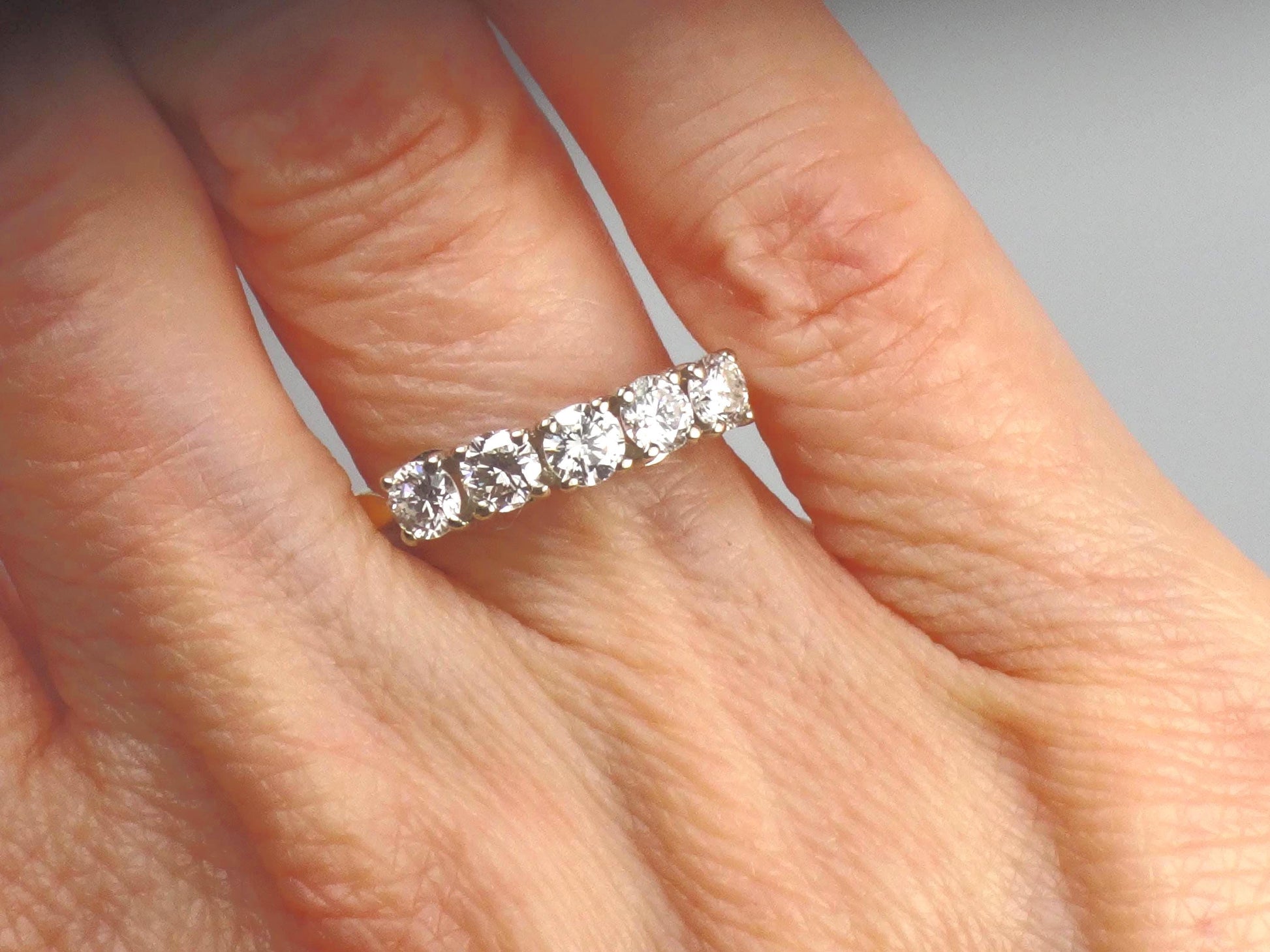 Vintage 14k Gold Diamond Wedding Band - Five Stone Ring, 1.0 CTS, Size 6.75