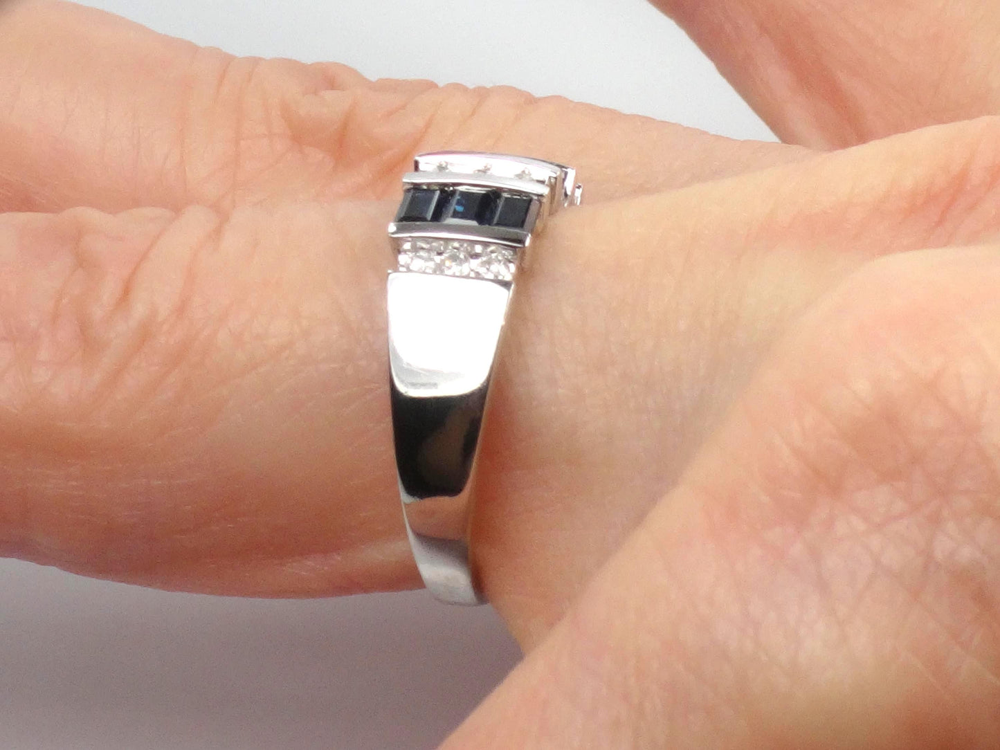 Vintage 14k White Gold Sapphire Diamond Ring: September Birthstone Wedding Band, Size 7.25