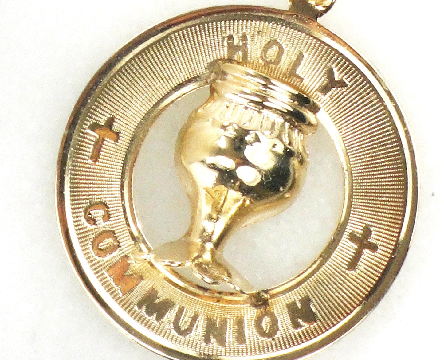 Holy Communion Charm or Pendant - Vintage Solid 14k Yellow Gold Round Christian Medal - Circa 1970's