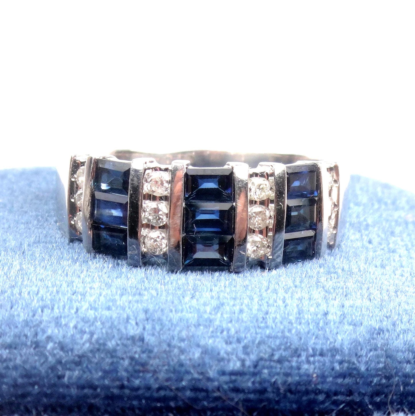 Vintage 14k White Gold Sapphire Diamond Ring: September Birthstone Wedding Band, Size 7.25