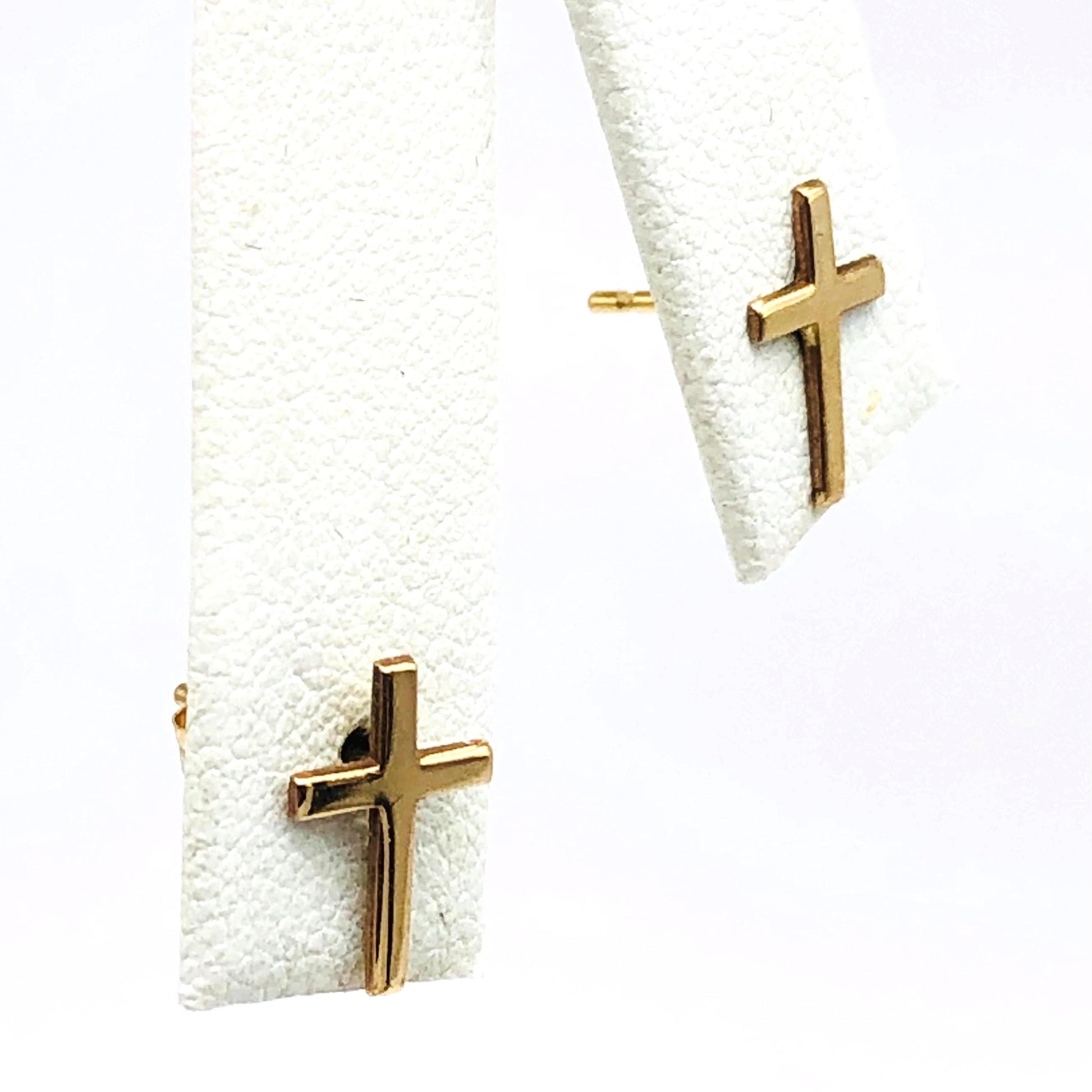 14k Yellow Gold Cross Earrings - Small Studs - Vintage Fine Jewelry