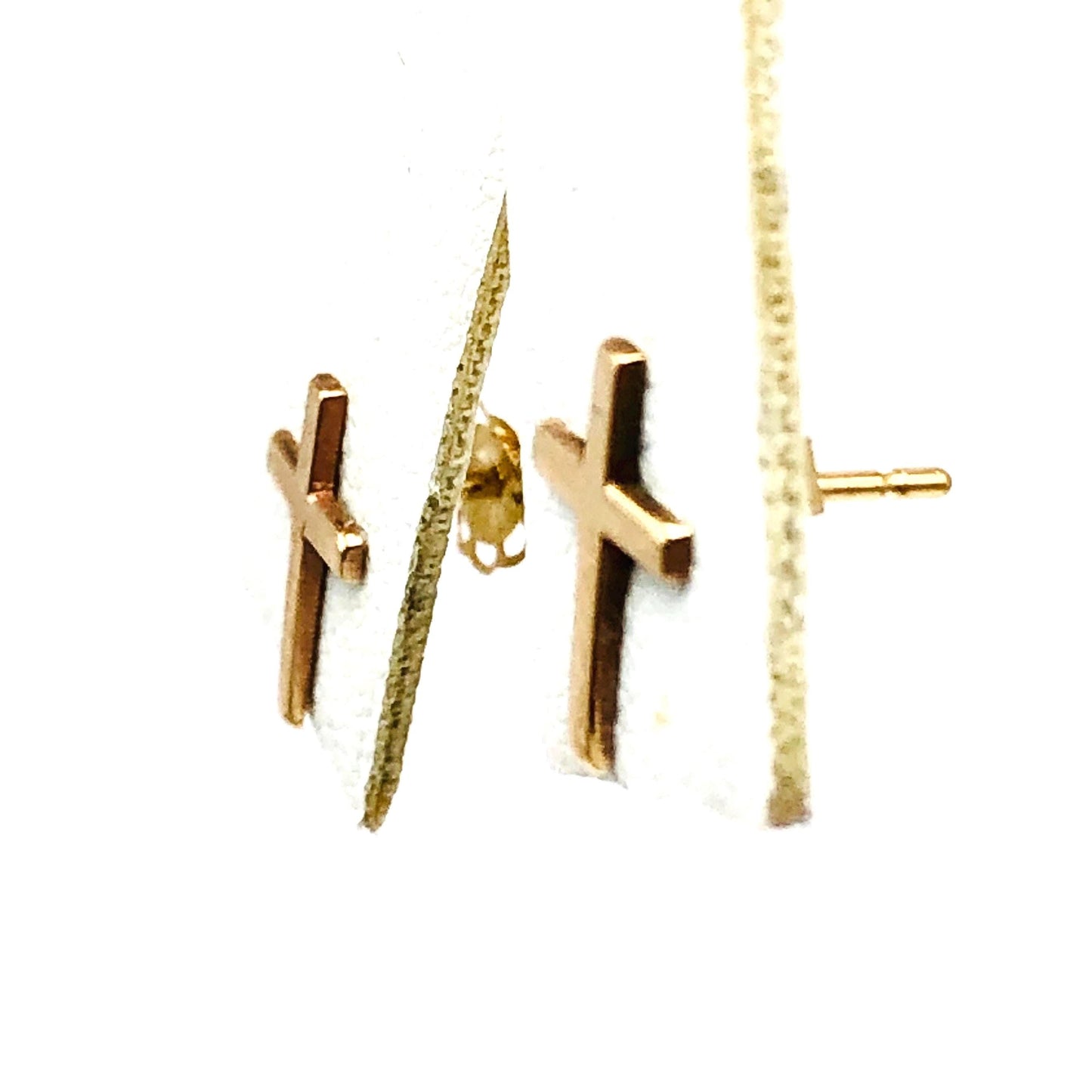 14k Yellow Gold Cross Earrings - Small Studs - Vintage Fine Jewelry