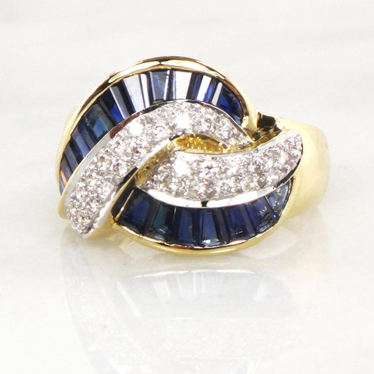 Vintage LeVian 18k Gold Sapphire Diamond Ring - Size 6.5