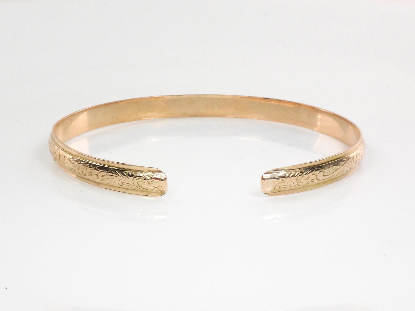Vintage 10k Solid Yellow Gold Floral Cuff Bangle Bracelet
