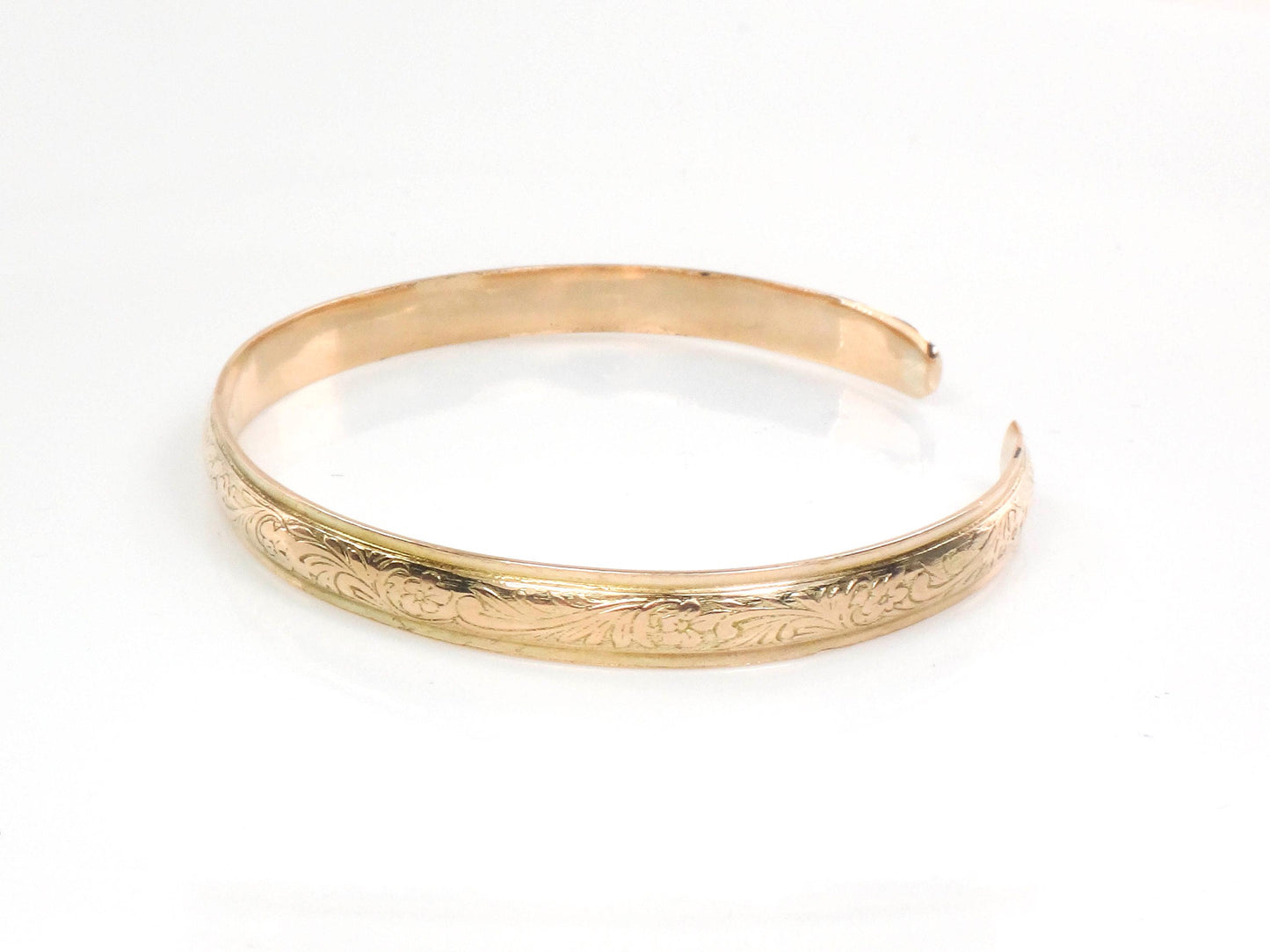 Vintage 10k Solid Yellow Gold Floral Cuff Bangle Bracelet