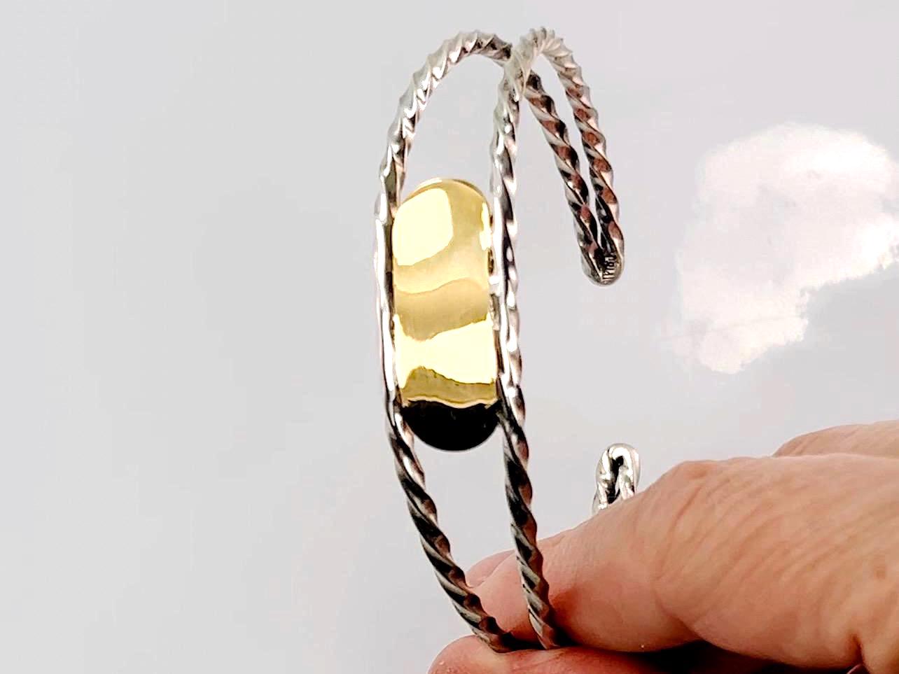 Vintage 14k Gold and Sterling Silver Cuff - Mixed Metal Monogram Name Bracelet - Engravable ID Jewelry - Circa 1970's