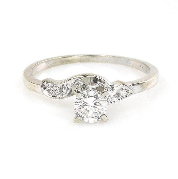 Vintage Keepsake Diamond Engagement Ring: 14k White Gold, Round Brilliant Cut
