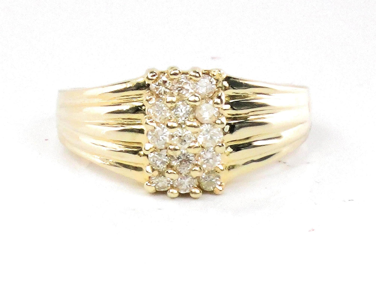 Vintage 14k Yellow Gold Natural Diamond Cluster Ring, Three Row Diamond Dome Everyday Ring