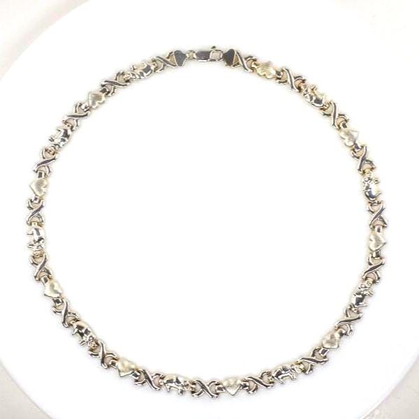 Vintage Sterling Silver Elephant Hearts XO Necklace: Good Luck, 17"