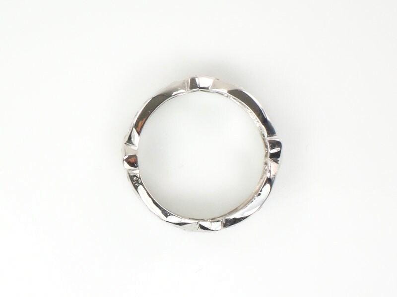 Diamond Eternity Ring, Vintage 14k White Gold Natural Stone Retro Wedding Band Size 7.25