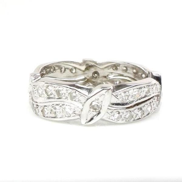 Diamond Eternity Ring, Vintage 14k White Gold Natural Stone Retro Wedding Band Size 7.25