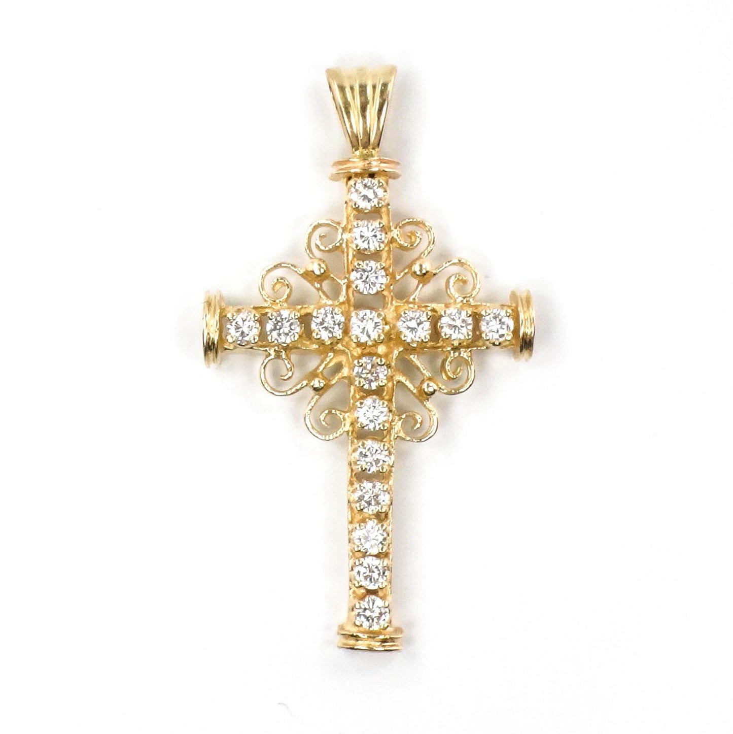 Vintage Large 14k Yellow Gold Natural Diamond Cross Pendant Approximately 1 Carat TDW