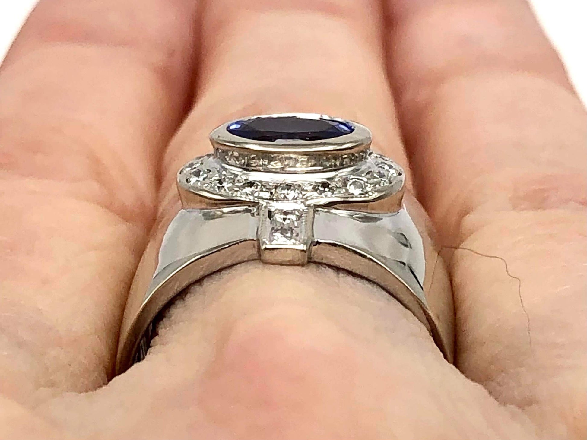 Vintage 14k White Gold Tanzanite and Diamond Cigar Band Ring, Wide Everyday Purple Stone Ring, Size 6