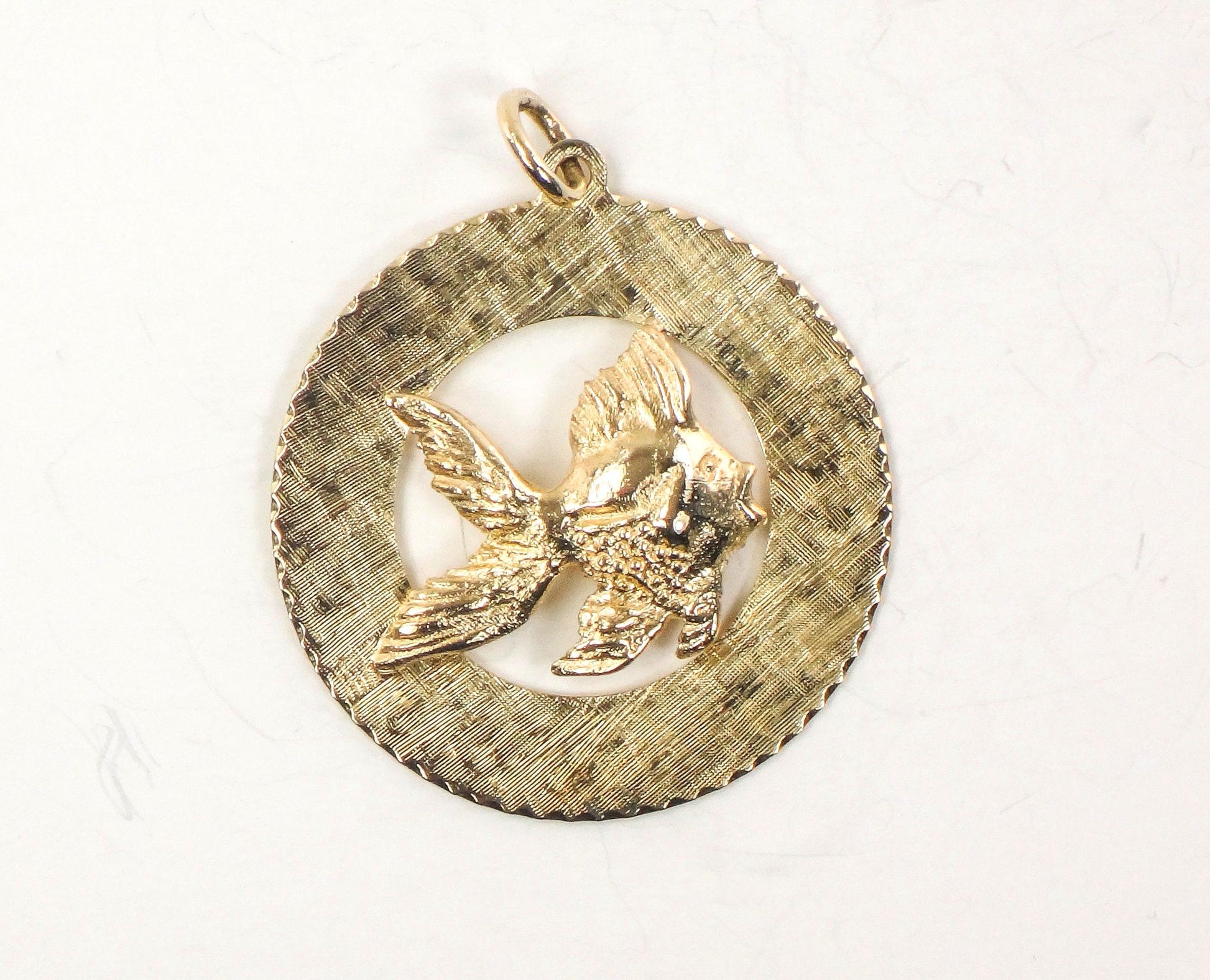 Vintage 14k Gold Fish Pendant - Large Solid Yellow Goldfish for Good Luck Charm