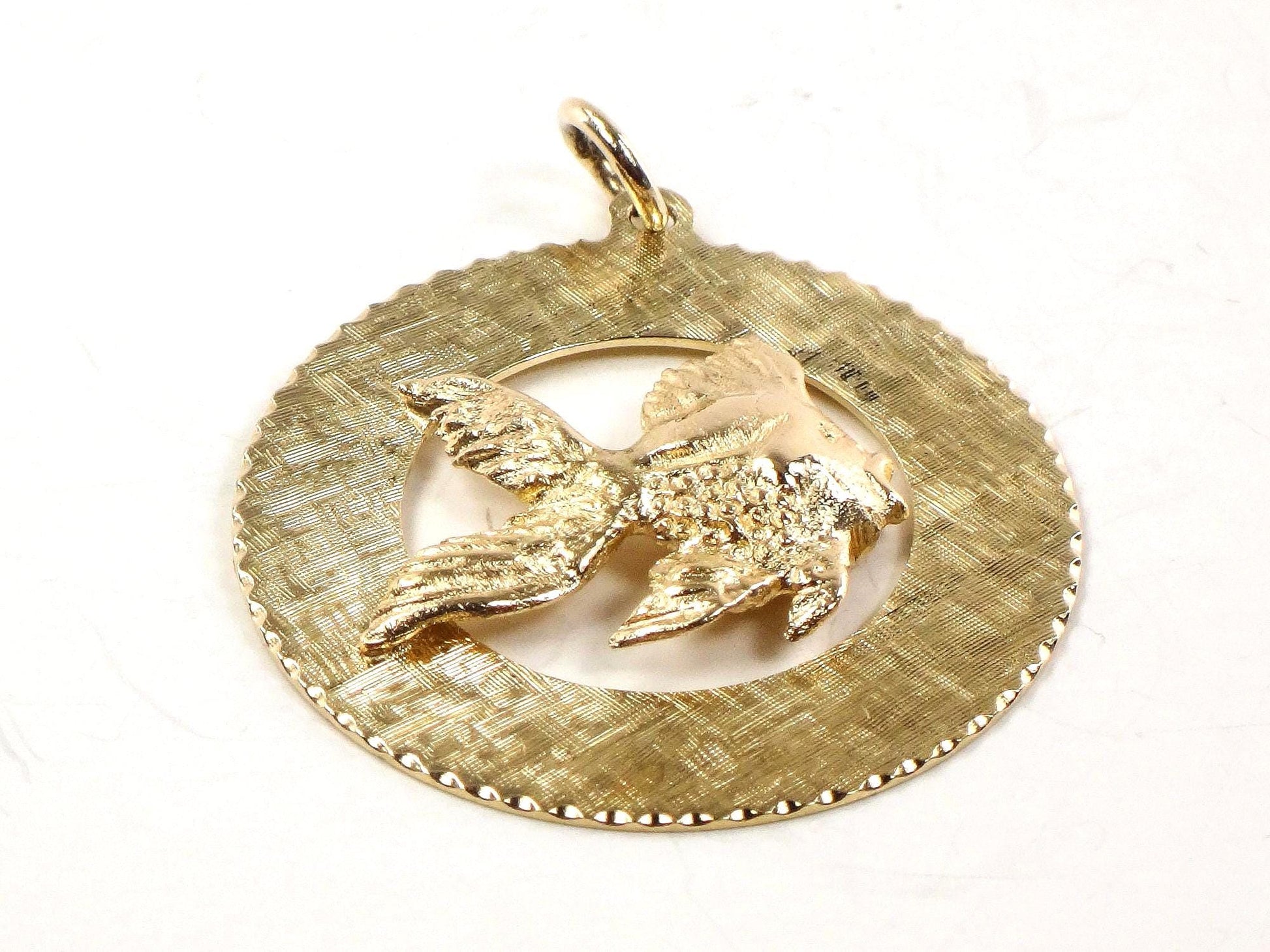 Vintage 14k Gold Fish Pendant - Large Solid Yellow Goldfish for Good Luck Charm