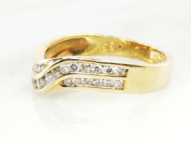 Vintage 14k Yellow Gold Natural Diamond Twist Ring - .33 Carats TDW Wave Style - Size 7.25