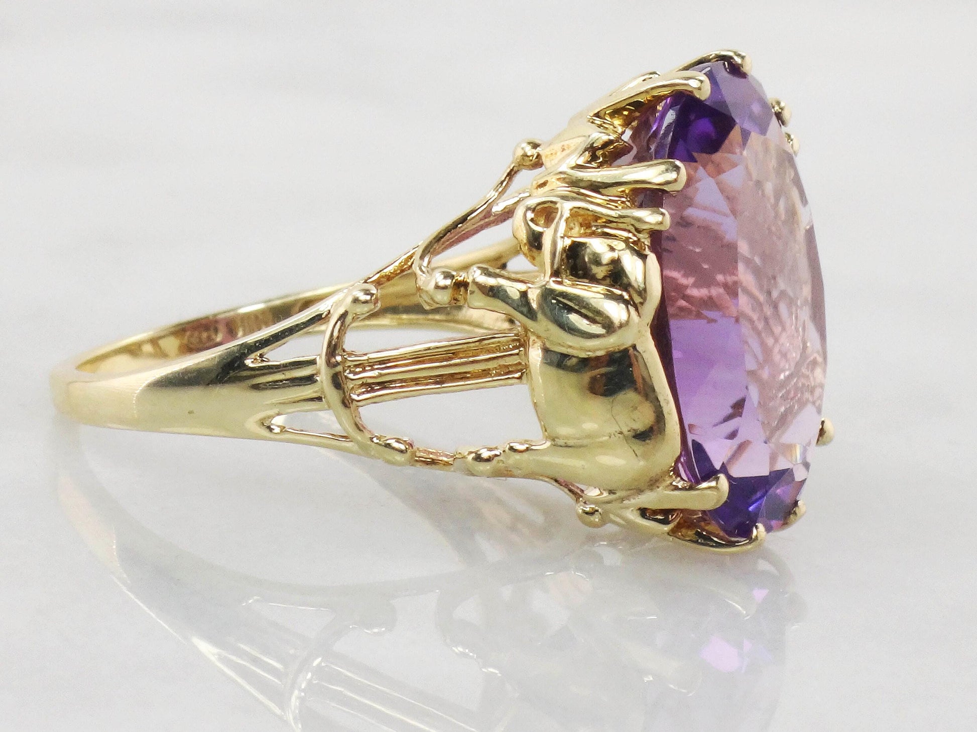 Vintage 10k Gold Amethyst Elephant Ring: February Birthstone, Size 9