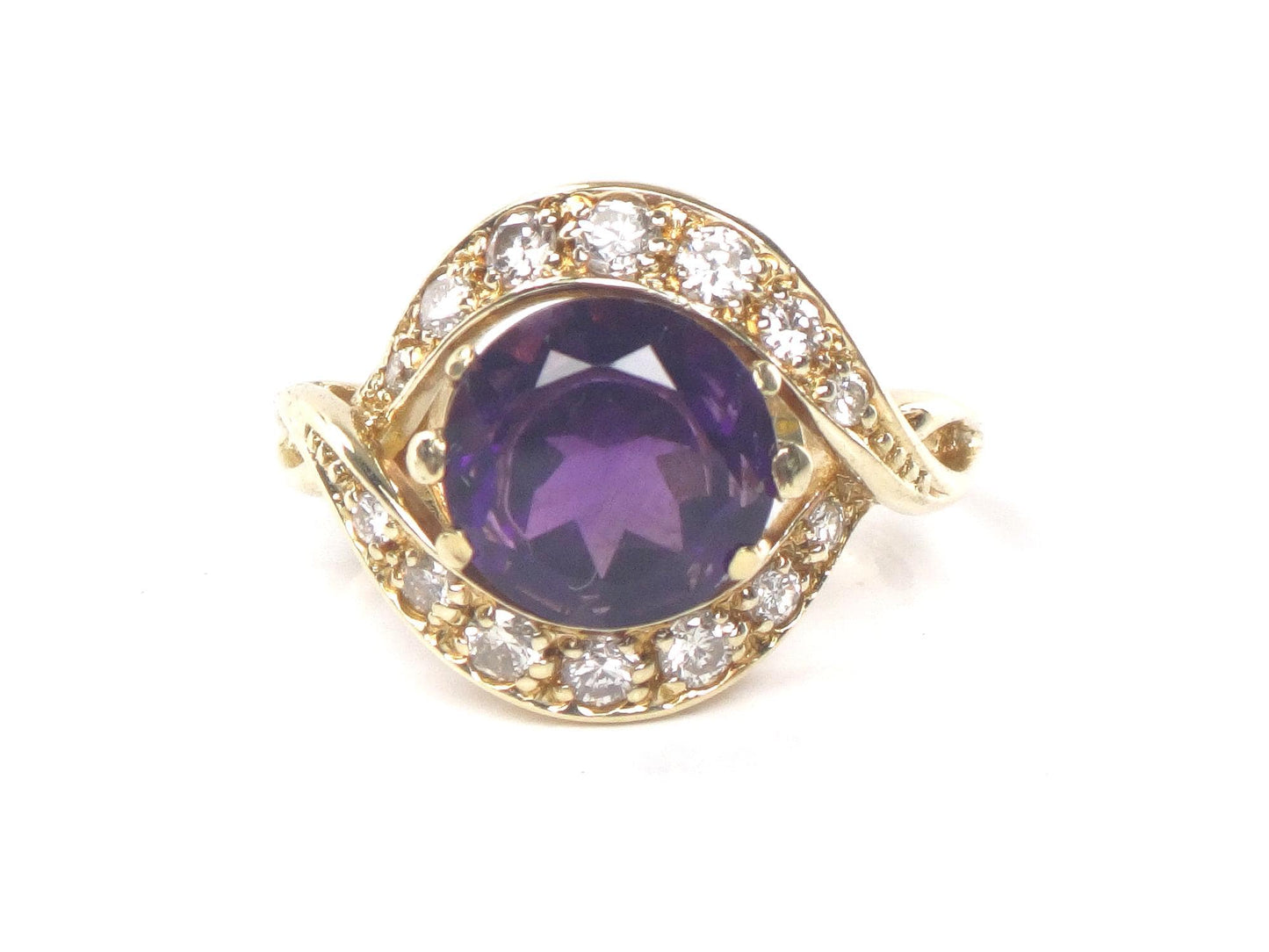 Vintage 14k Gold Natural Amethyst Ring with Diamonds, Purple February Birthstone Ring Size 5
