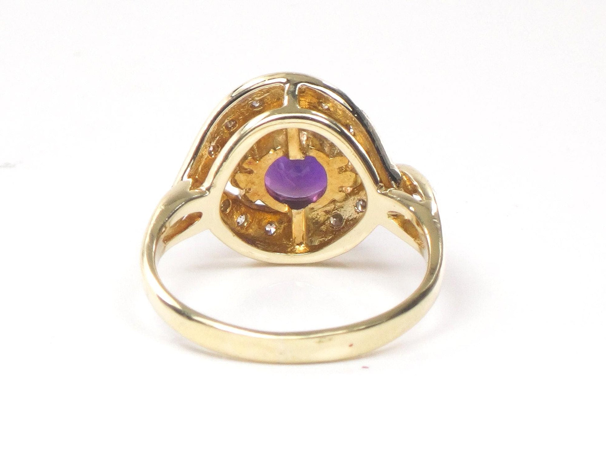 Vintage 14k Gold Natural Amethyst Ring with Diamonds, Purple February Birthstone Ring Size 5