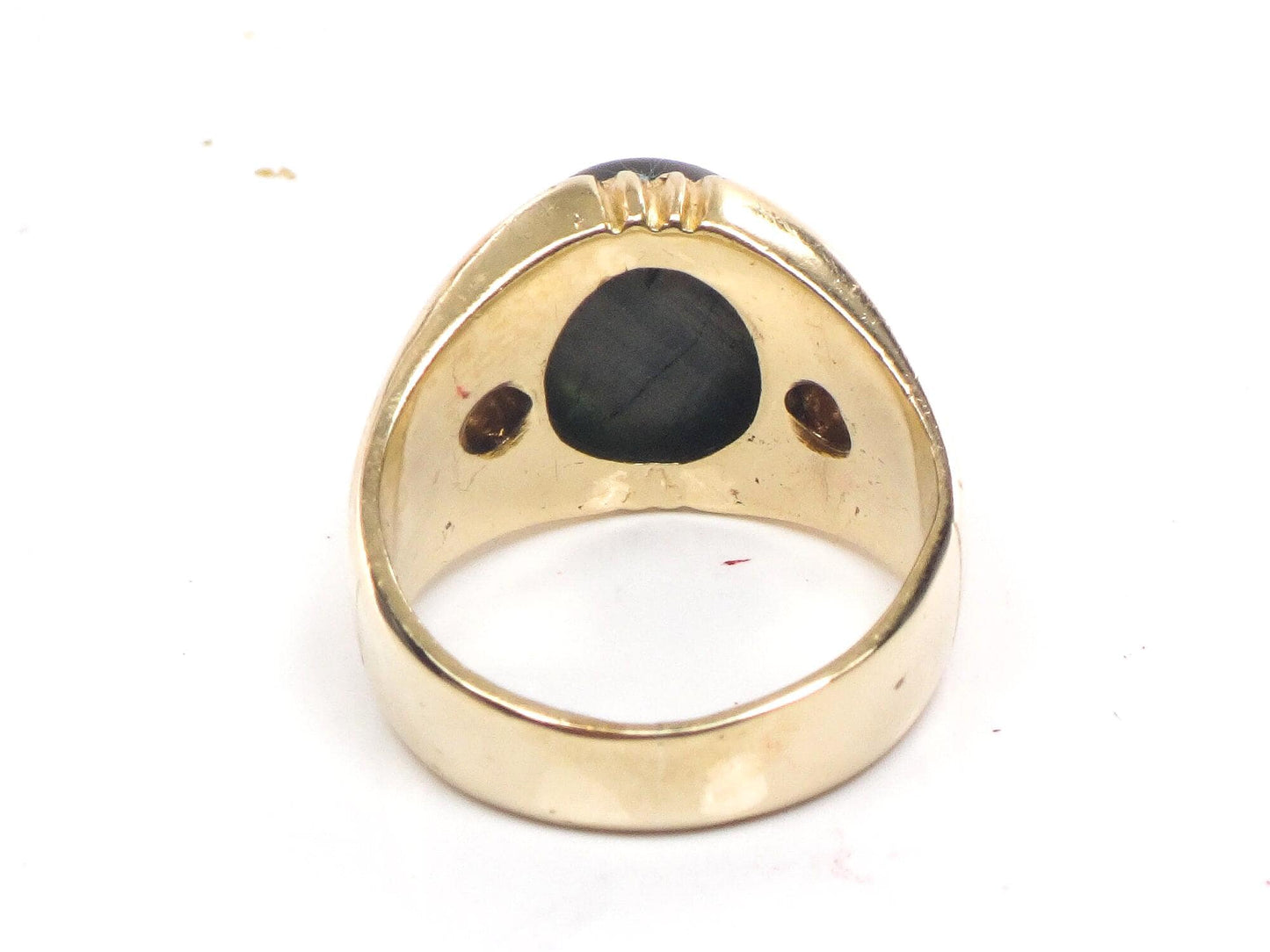 Vintage 14k Gold Natural Black Star Sapphire and Diamond Ring, Yellow Gold Unisex Ring Size 6.5