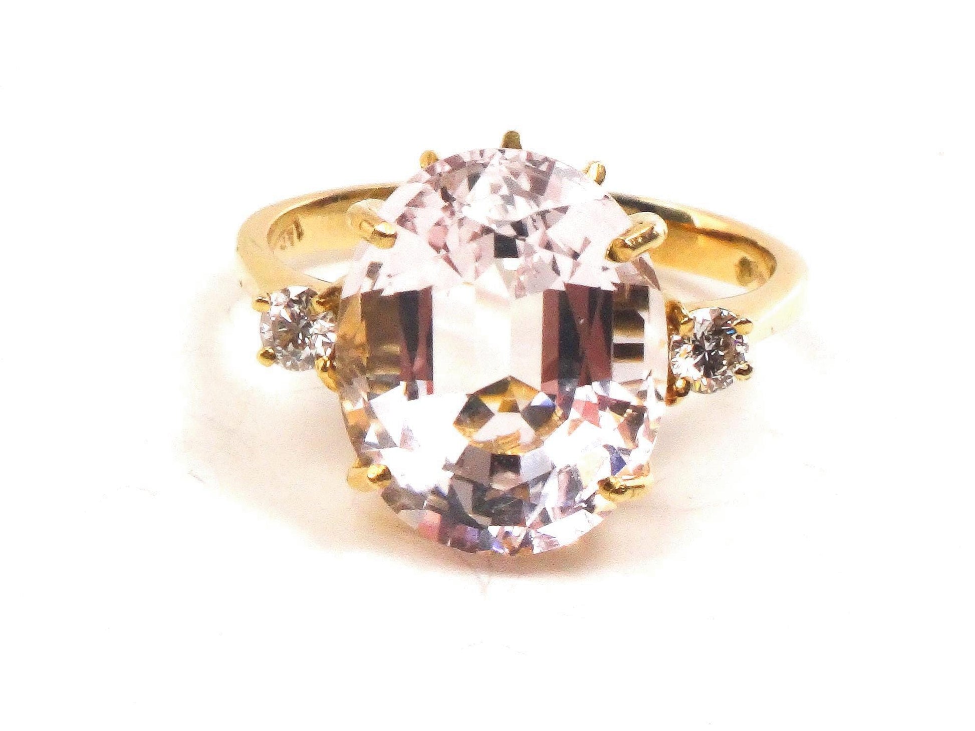 Vintage 14k Yellow Gold Morganite Ring: 5 CT, Diamond Accent, Size 6.5