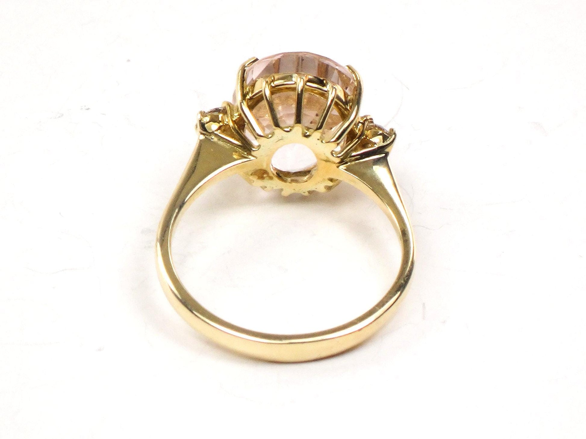 Vintage 14k Yellow Gold Morganite Ring: 5 CT, Diamond Accent, Size 6.5