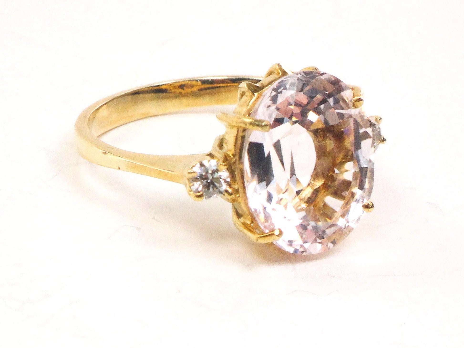 Vintage 14k Yellow Gold Morganite Ring: 5 CT, Diamond Accent, Size 6.5