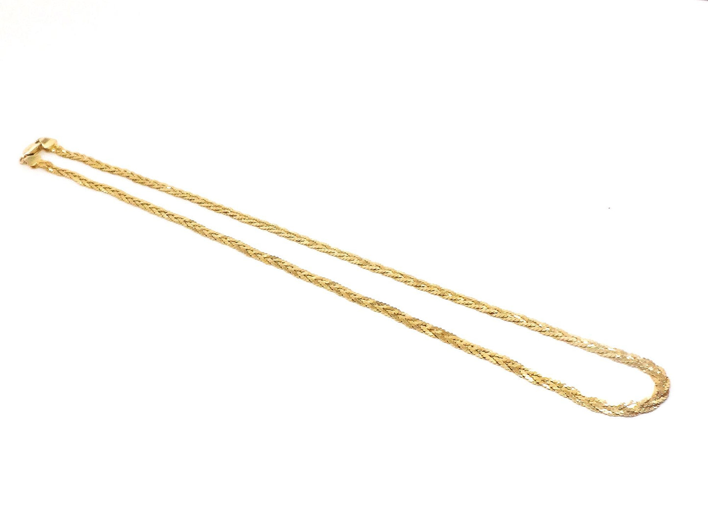 Vintage 14k Gold Braided Necklace - Woven Yellow Gold Chain 17.25"
