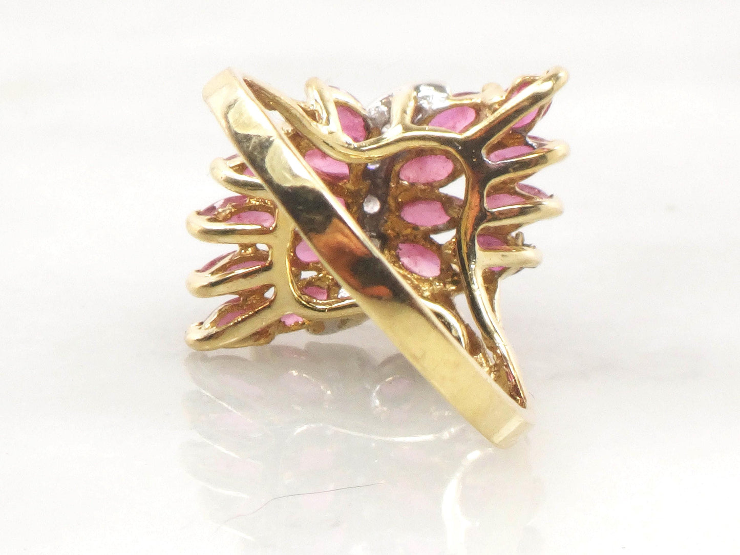 Vintage 10k Natural Ruby and Diamond Ring, Solid Gold Samuel Aaron Red Stone Ring, July Birthstone Cluster Ring Size 8.75