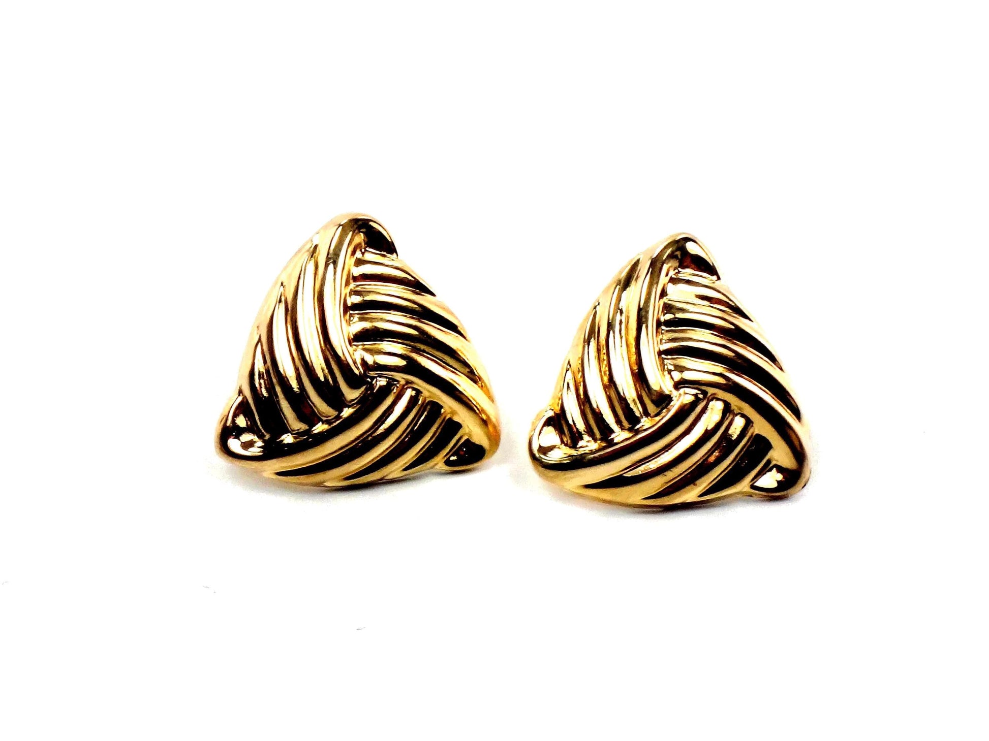 Vintage 14k Yellow Gold Ribbed Triangle Stud Earrings - Lightweight