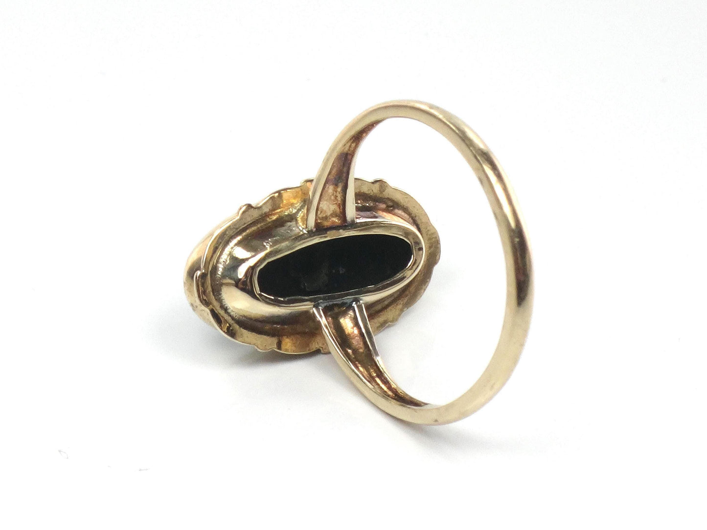 Vintage 10k Two Tone Gold Onyx Diamond Ring: Retro Style, Size 6.5