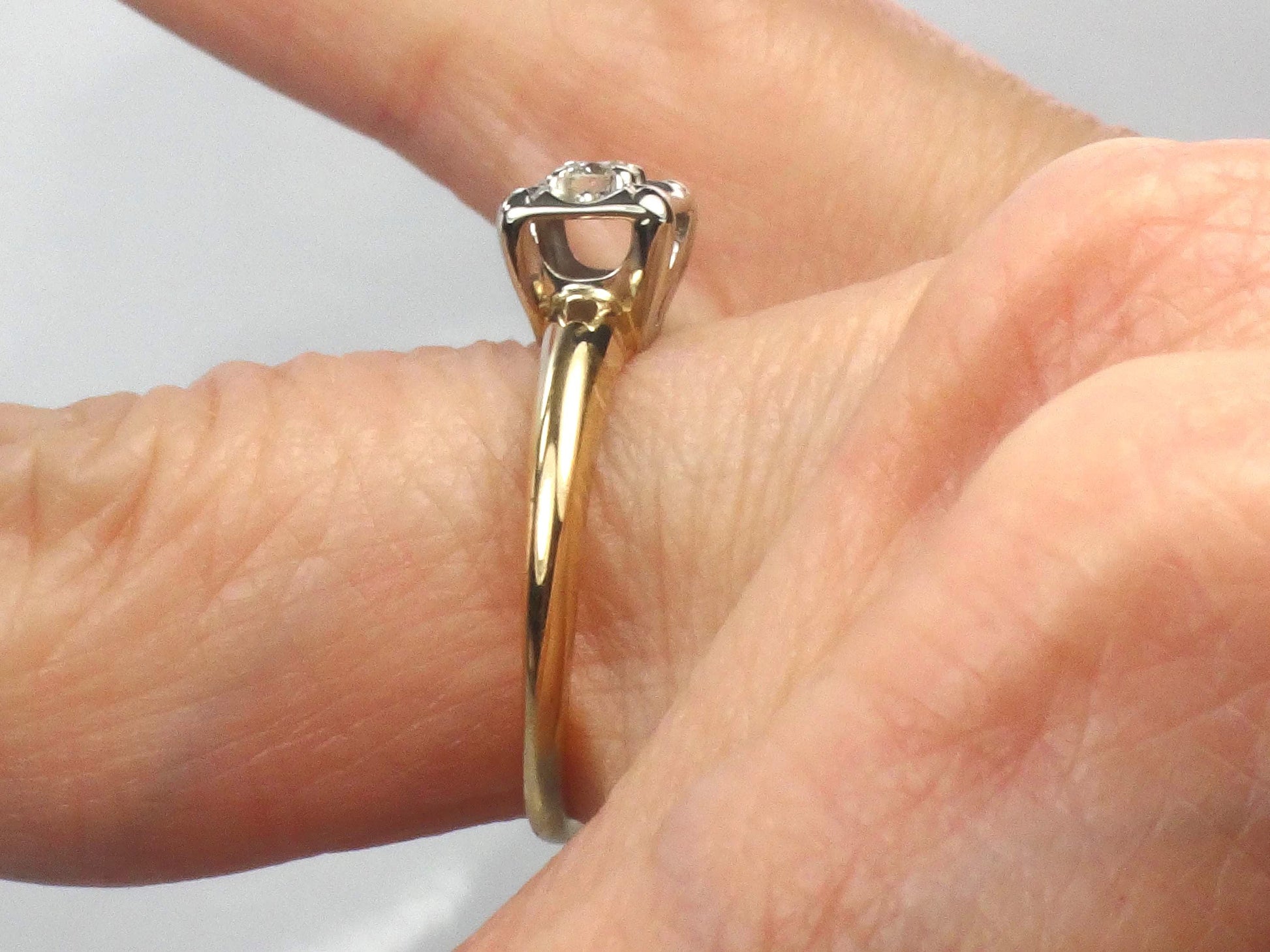 Vintage 14k Gold Round Natural Diamond Engagement Ring - Two Tone Orange Blossom Style - Size 5.75