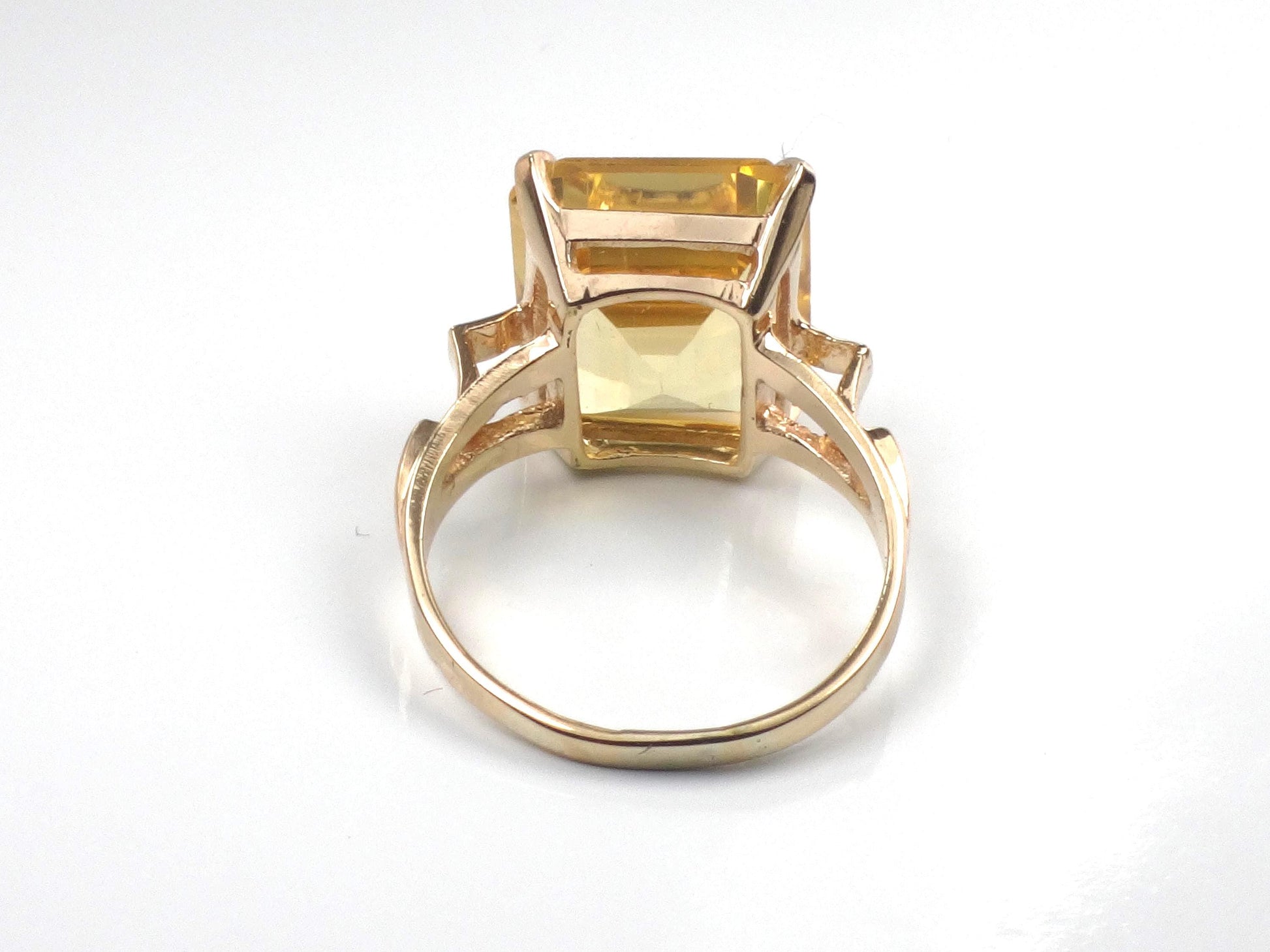 Vintage 10k Gold Citrine Ring, Rectangle Cut Yellow Stone November Birthstone Ring, Size 7
